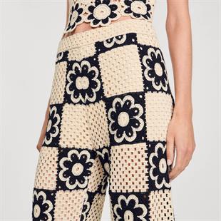 Floral Desen Örgü Pantolon