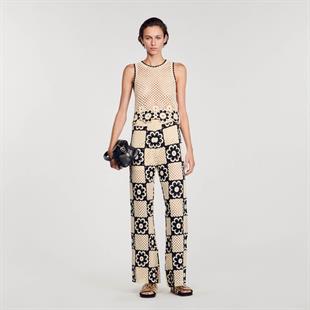 Floral Desen Örgü Pantolon