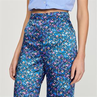 Floral Desen Saten Geniş Paça Pantolon