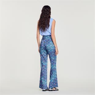 Floral Desen Saten Geniş Paça Pantolon