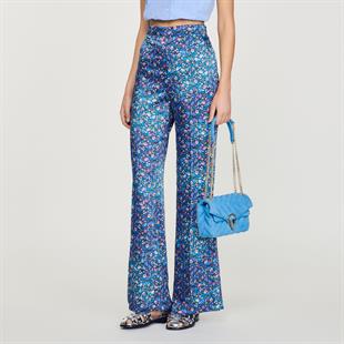 Floral Desen Saten Geniş Paça Pantolon