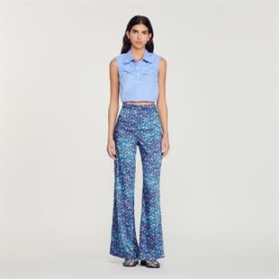 Floral Desen Saten Geniş Paça Pantolon