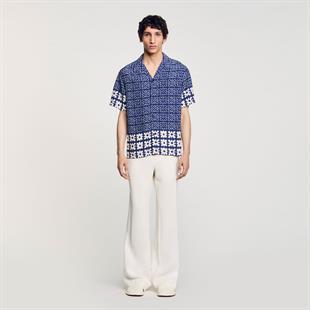 Gece Mavisi Floral Desenli Gömlek