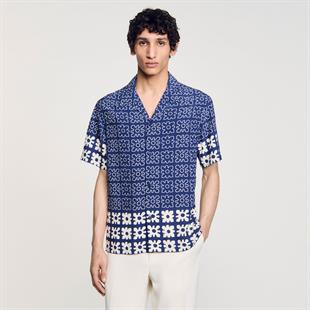 Gece Mavisi Floral Desenli Gömlek