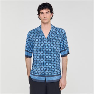 Gök Mavisi Cross Desenli Gömlek