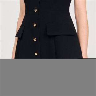 Gold Düğmeli Çan Kesim Elbise