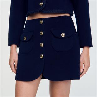 Gold Düğmeli Mini Yün Etek