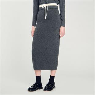 Gri Midi Triko Etek