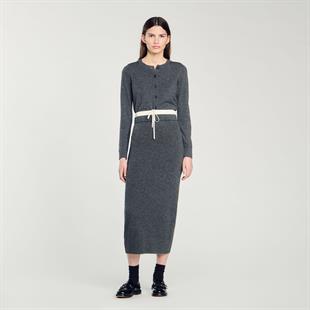 Gri Midi Triko Etek
