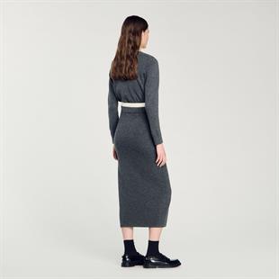 Gri Midi Triko Etek