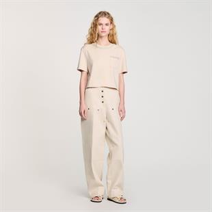 İnci İşlemeli Bej T-shirt