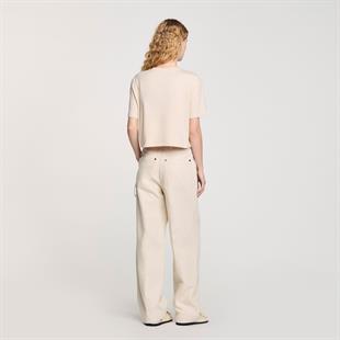 İnci İşlemeli Bej T-shirt