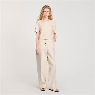 İnci İşlemeli Bej T-shirt