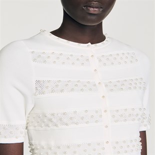 İnci İşlemeli Triko Hırka