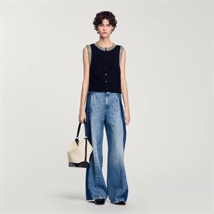 İnci İşlemeli Triko Üst