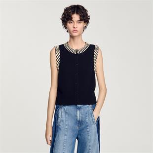 İnci İşlemeli Triko Üst