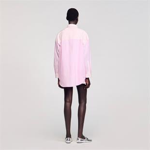 İnci ve Taş İşlemeli Pembe Gömlek