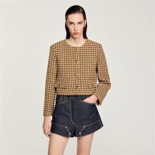 Kazayağı Desenli Yün Ceket