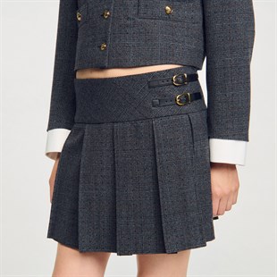 Kemer Geçişli Taşlı Mini Etek