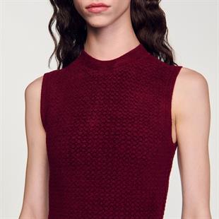 Kendinden Dokulu Püsküllü Triko Elbise