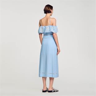 Keten Karışımlı Floral Desen Etek