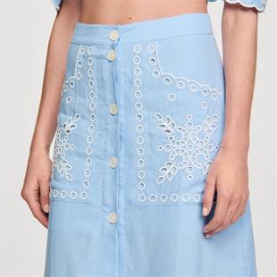 Keten Karışımlı Floral Desen Etek