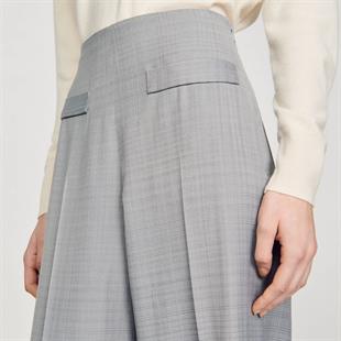 Keten Karışımlı Gri Geniş Paça Pantolon