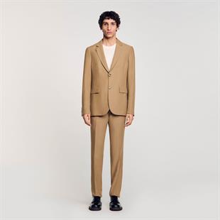 Keten Karışımlı Krem Takım Elbise Ceketi