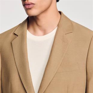 Keten Karışımlı Krem Takım Elbise Ceketi