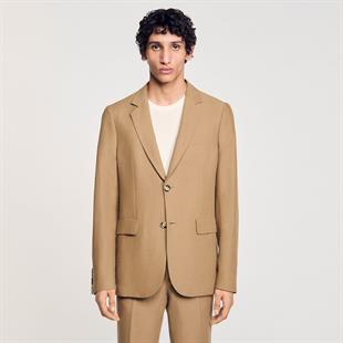 Keten Karışımlı Krem Takım Elbise Ceketi