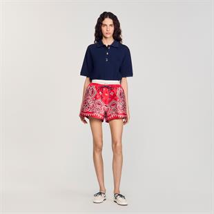 Kırmızı Şal Desenli Şort