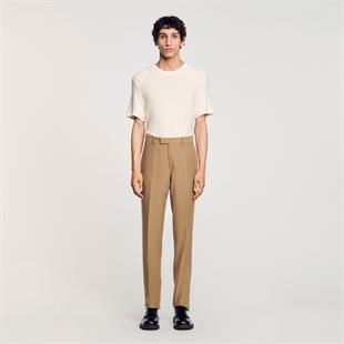 Krem Düz Kesim Pantolon