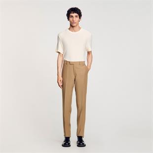 Krem Düz Kesim Pantolon