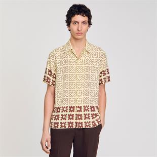 Krem Floral Desenli Gömlek