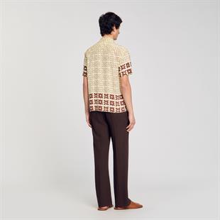 Krem Floral Desenli Gömlek