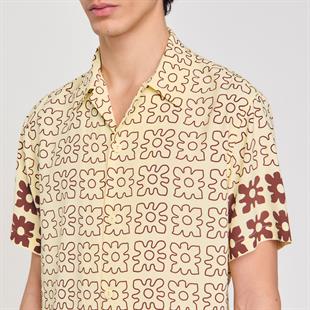 Krem Floral Desenli Gömlek