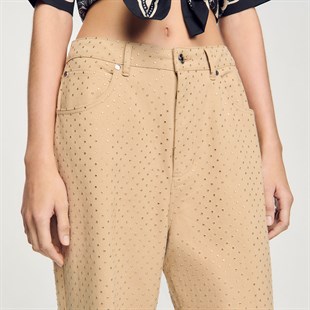 Krem Taşlı Jean Pantolon