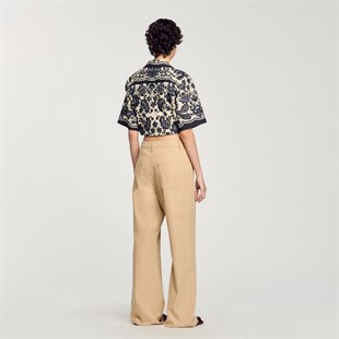 Krem Taşlı Jean Pantolon