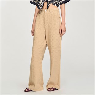 Krem Taşlı Jean Pantolon