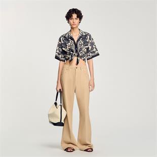 Krem Taşlı Jean Pantolon