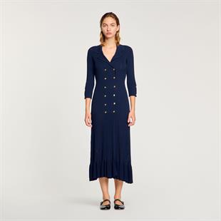 Kruvaze Gold Düğme Kapama Lacivert Elbise