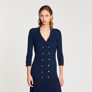 Kruvaze Gold Düğme Kapama Lacivert Elbise