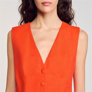 Kuplu Turuncu Keten Yelek