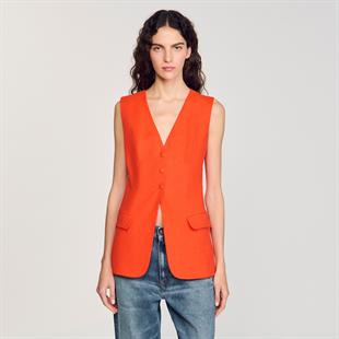 Kuplu Turuncu Keten Yelek