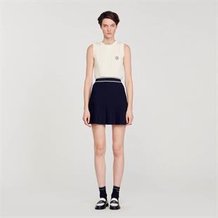 Lacivert Pileli Mini Etek