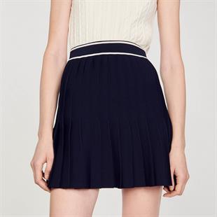 Lacivert Pileli Mini Etek