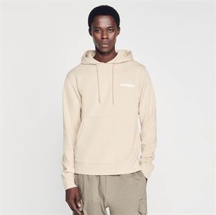 Logo Baskılı Bej Hoodie