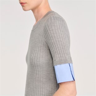 Manşet Detaylı Gri Ribana Triko