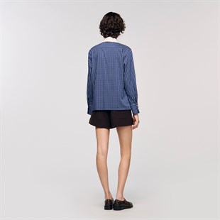 Mavi Çıkarılabilir Yaka Ekose Gömlek