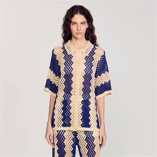 Mavi Diyagonal Geçişli Kroşe Gömlek